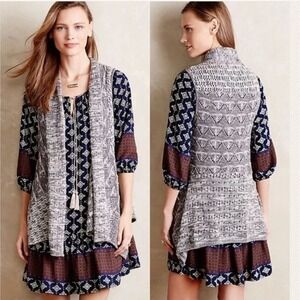 Anthropologie Moth Lavena Pointelle Vest Women's XS Gray Boho Crochet Hippie Y2K